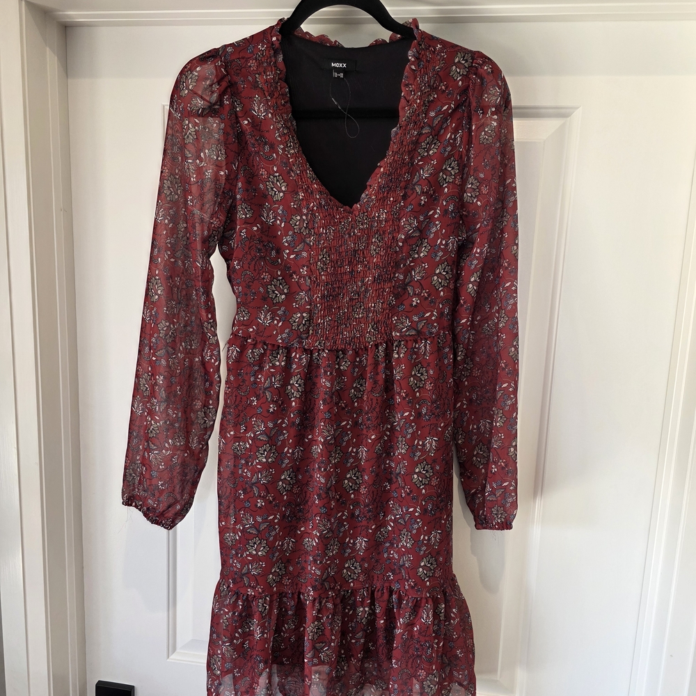 Mexx Red Floral Long Sleeve V-Neck Dress